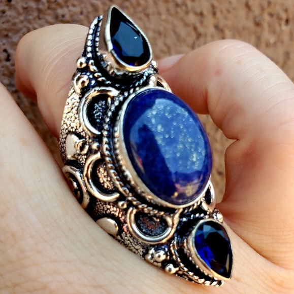 New Lapis Lazuli & Blue Topaz 925 Silver Statement Ring. - Picture 6 of 15